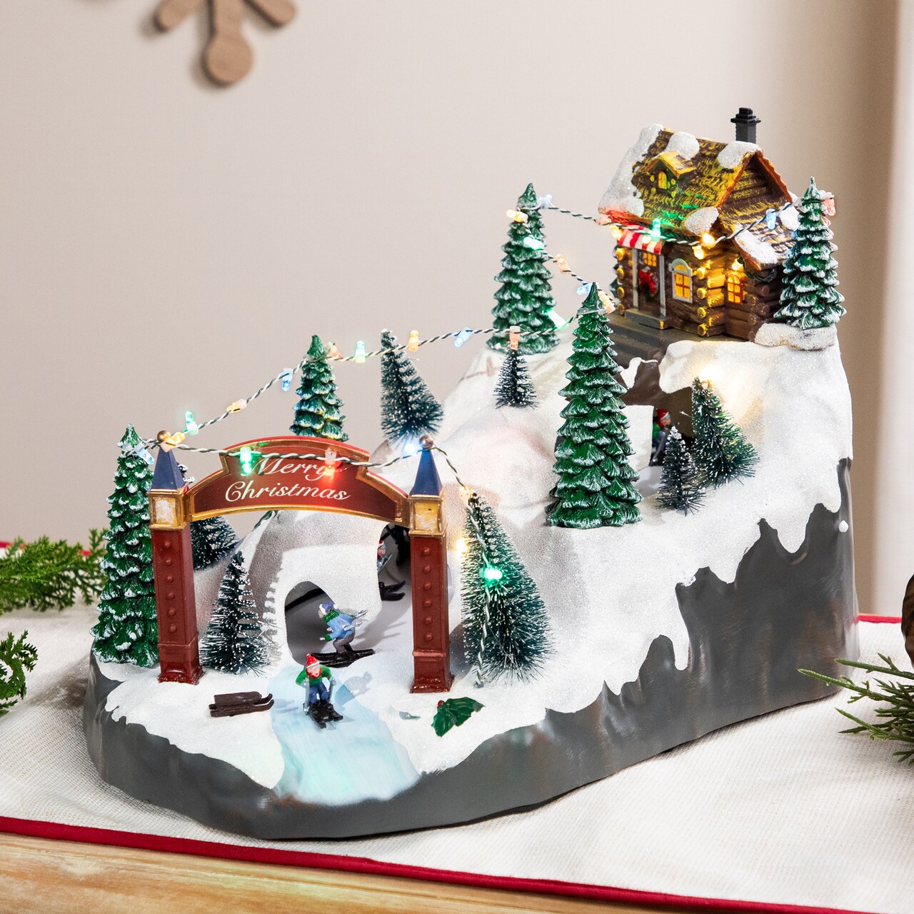 Northlight LED Lighted Winter Skiing Scene Animated Christmas Village Display - 15"